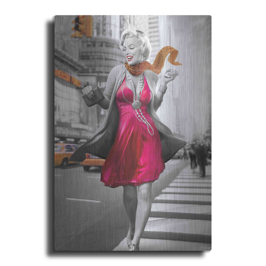 Luxe Metal Art 'Marilyn In The City BW' by JJ Brando, Metal Wall Art