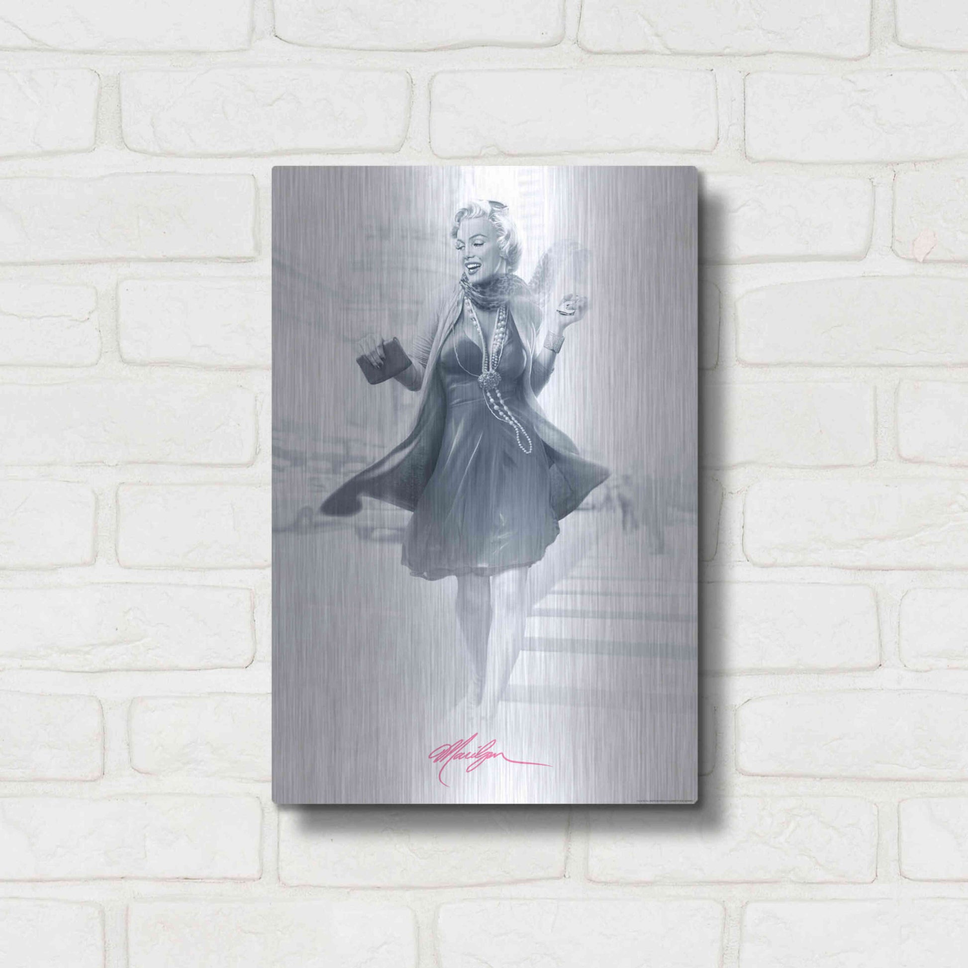 Luxe Metal Art 'Marilyn In The City Pink' by JJ Brando, Metal Wall Art,12x16