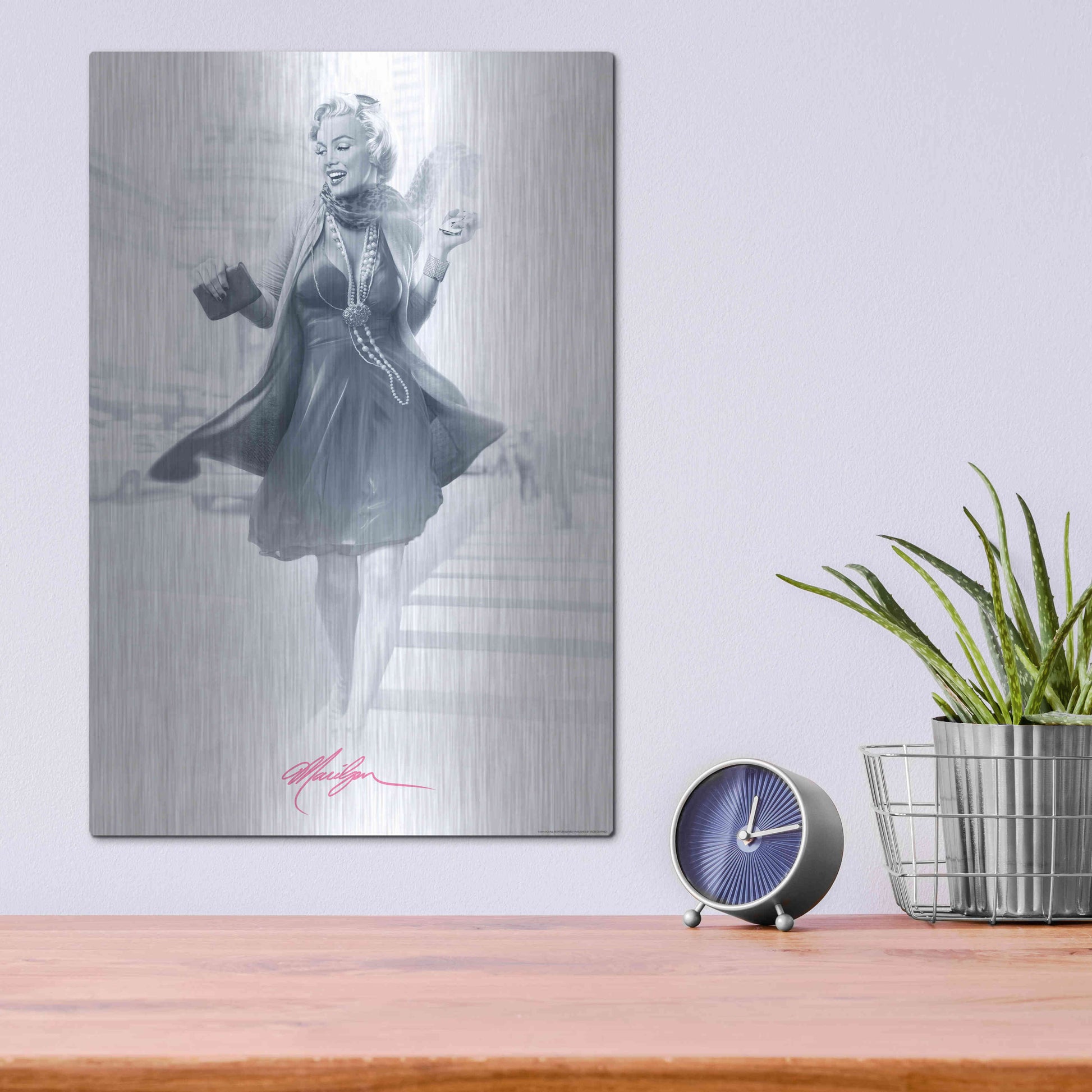 Luxe Metal Art 'Marilyn In The City Pink' by JJ Brando, Metal Wall Art,12x16