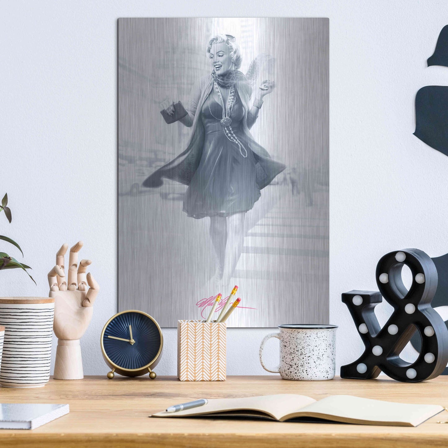 Luxe Metal Art 'Marilyn In The City Pink' by JJ Brando, Metal Wall Art,12x16