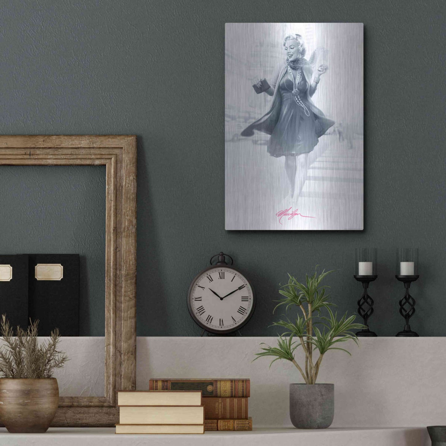 Luxe Metal Art 'Marilyn In The City Pink' by JJ Brando, Metal Wall Art,12x16