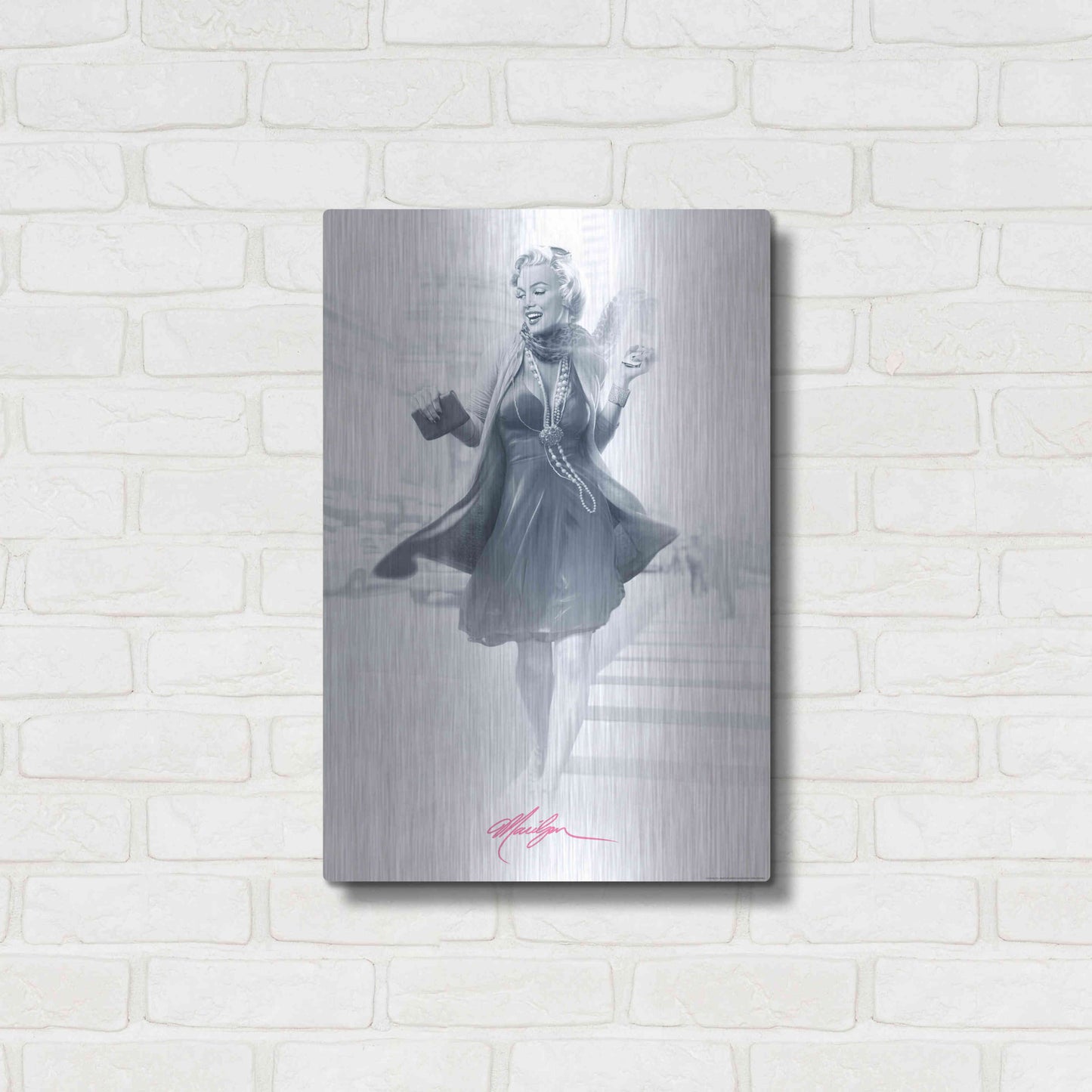 Luxe Metal Art 'Marilyn In The City Pink' by JJ Brando, Metal Wall Art,16x24