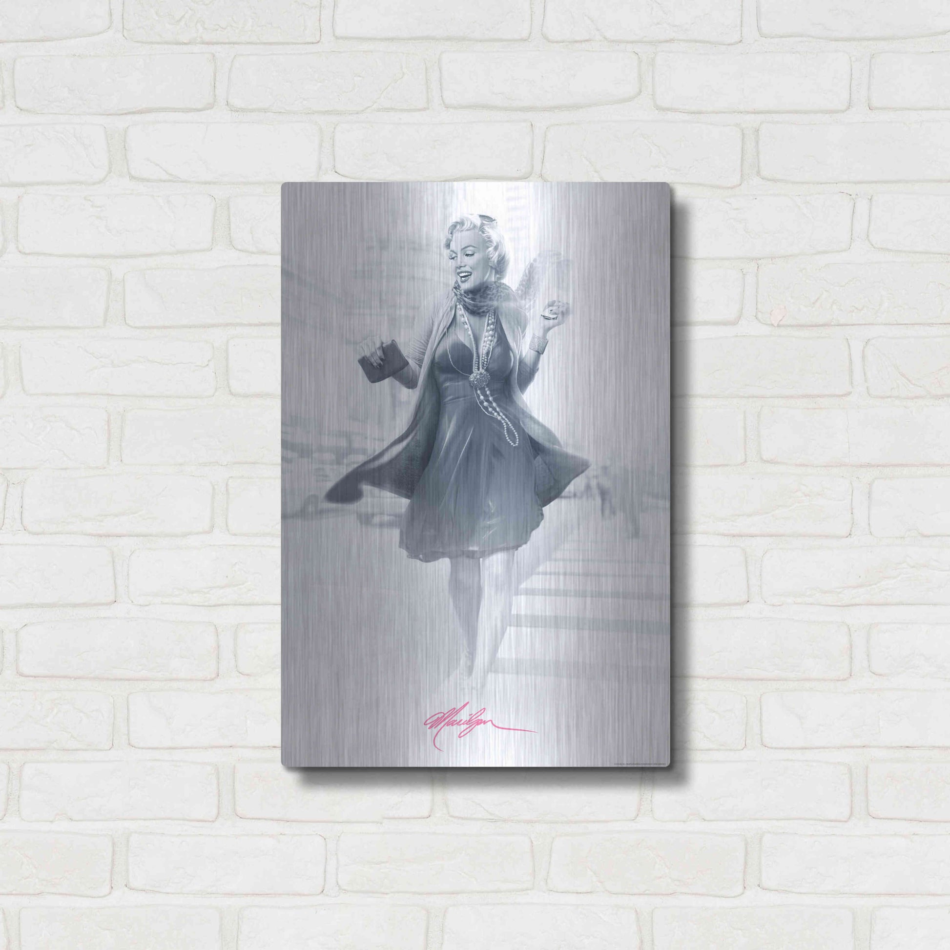 Luxe Metal Art 'Marilyn In The City Pink' by JJ Brando, Metal Wall Art,16x24