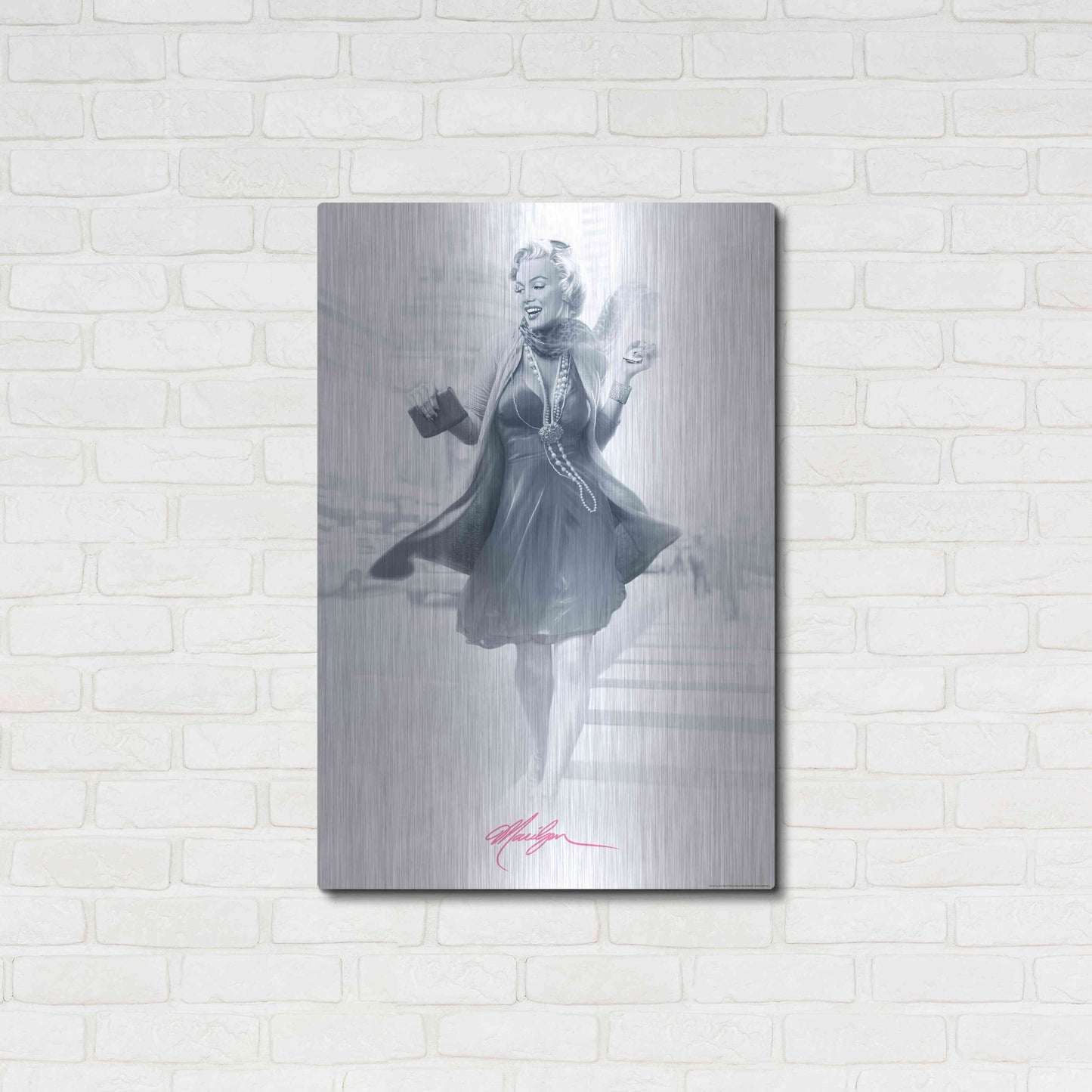 Luxe Metal Art 'Marilyn In The City Pink' by JJ Brando, Metal Wall Art,24x36