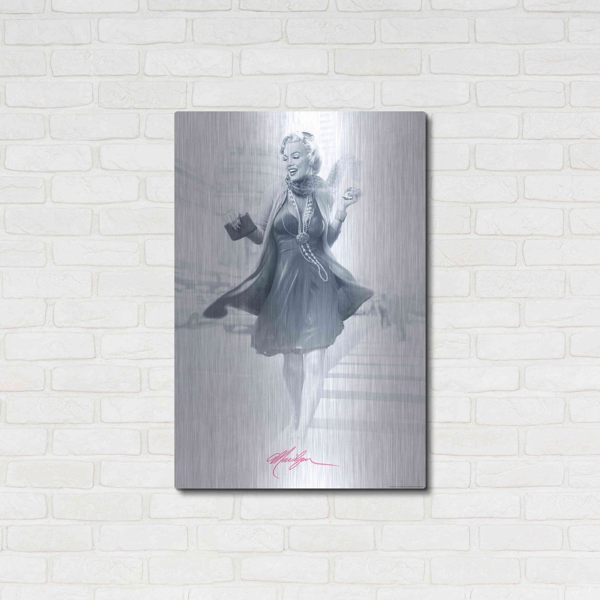 Luxe Metal Art 'Marilyn In The City Pink' by JJ Brando, Metal Wall Art,24x36