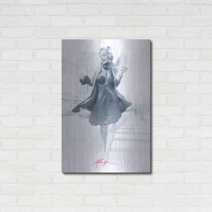 Luxe Metal Art 'Marilyn In The City Pink' by JJ Brando, Metal Wall Art,24x36