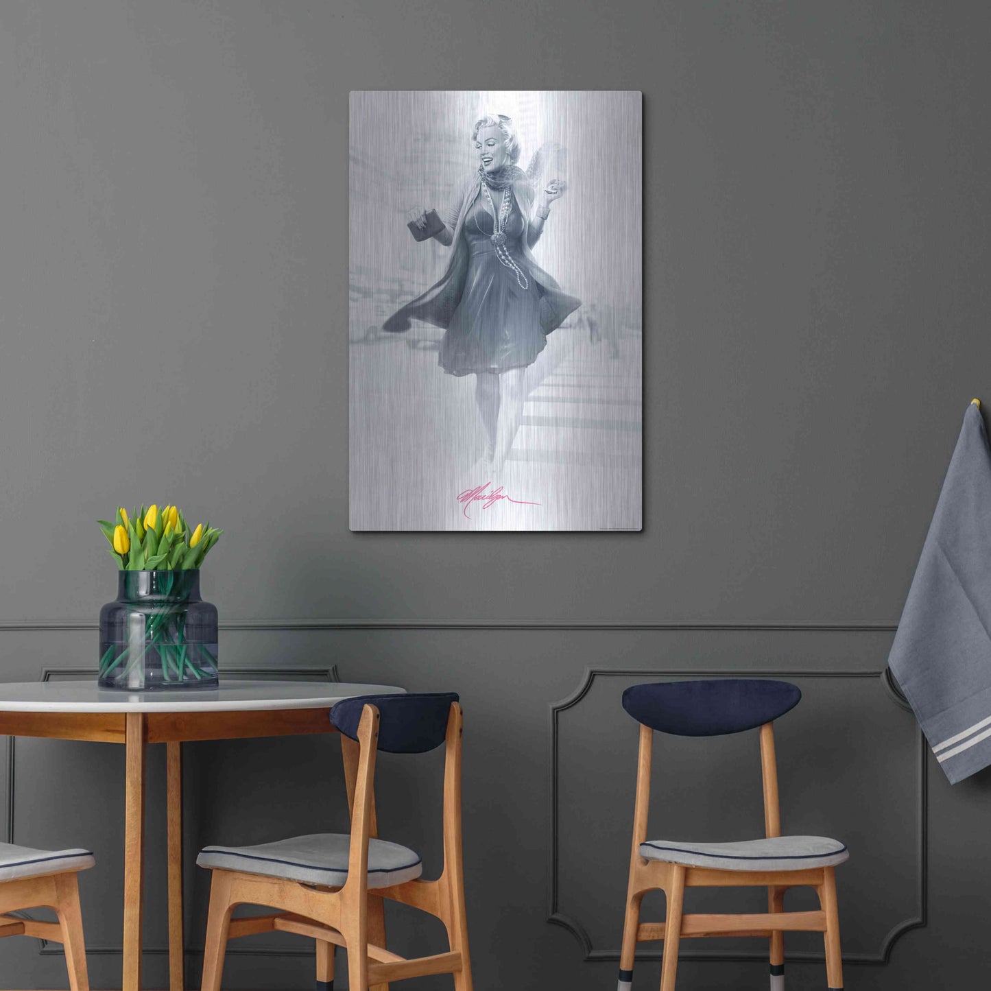 Luxe Metal Art 'Marilyn In The City Pink' by JJ Brando, Metal Wall Art,24x36
