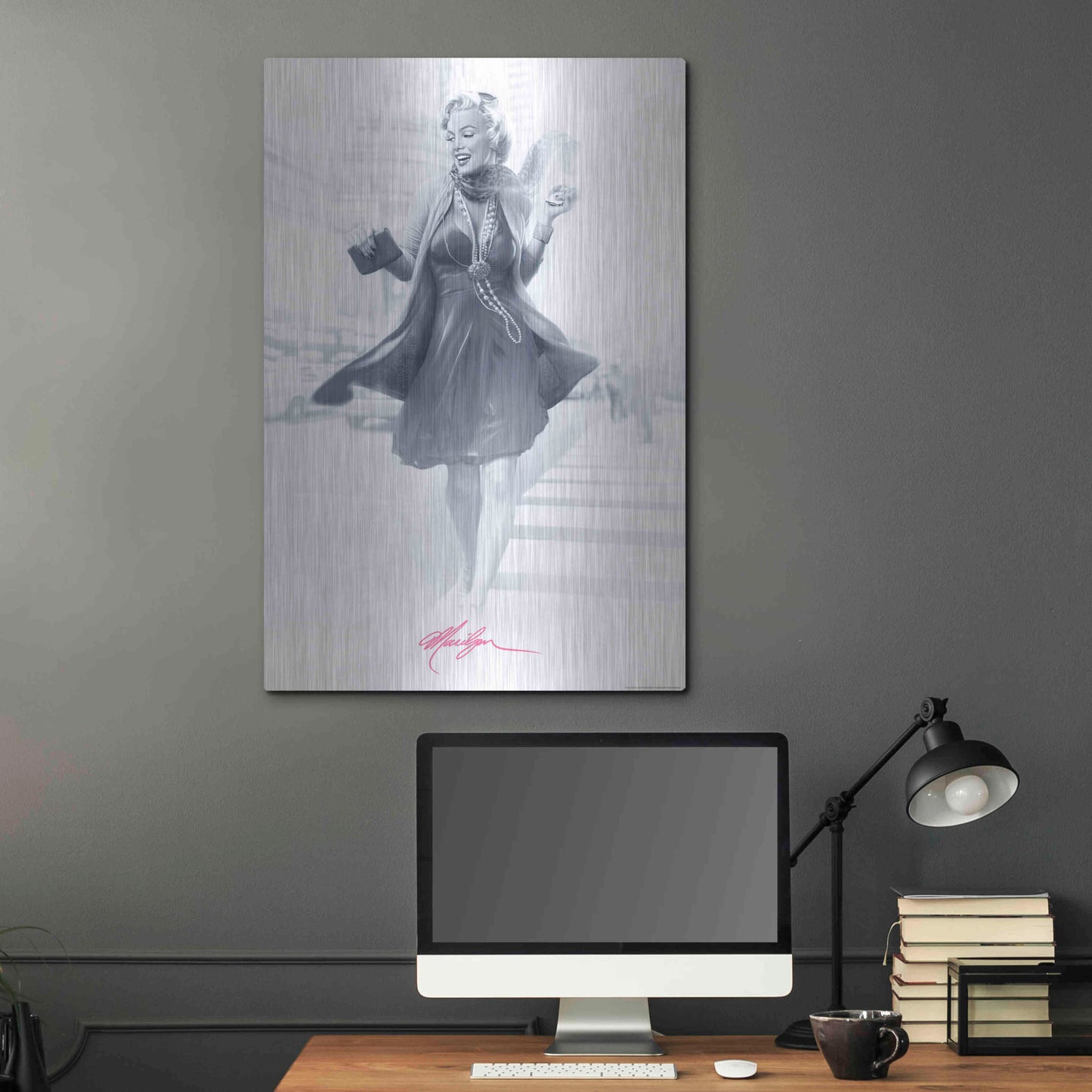 Luxe Metal Art 'Marilyn In The City Pink' by JJ Brando, Metal Wall Art,24x36