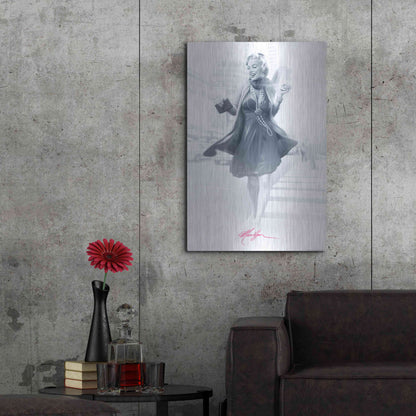 Luxe Metal Art 'Marilyn In The City Pink' by JJ Brando, Metal Wall Art,24x36