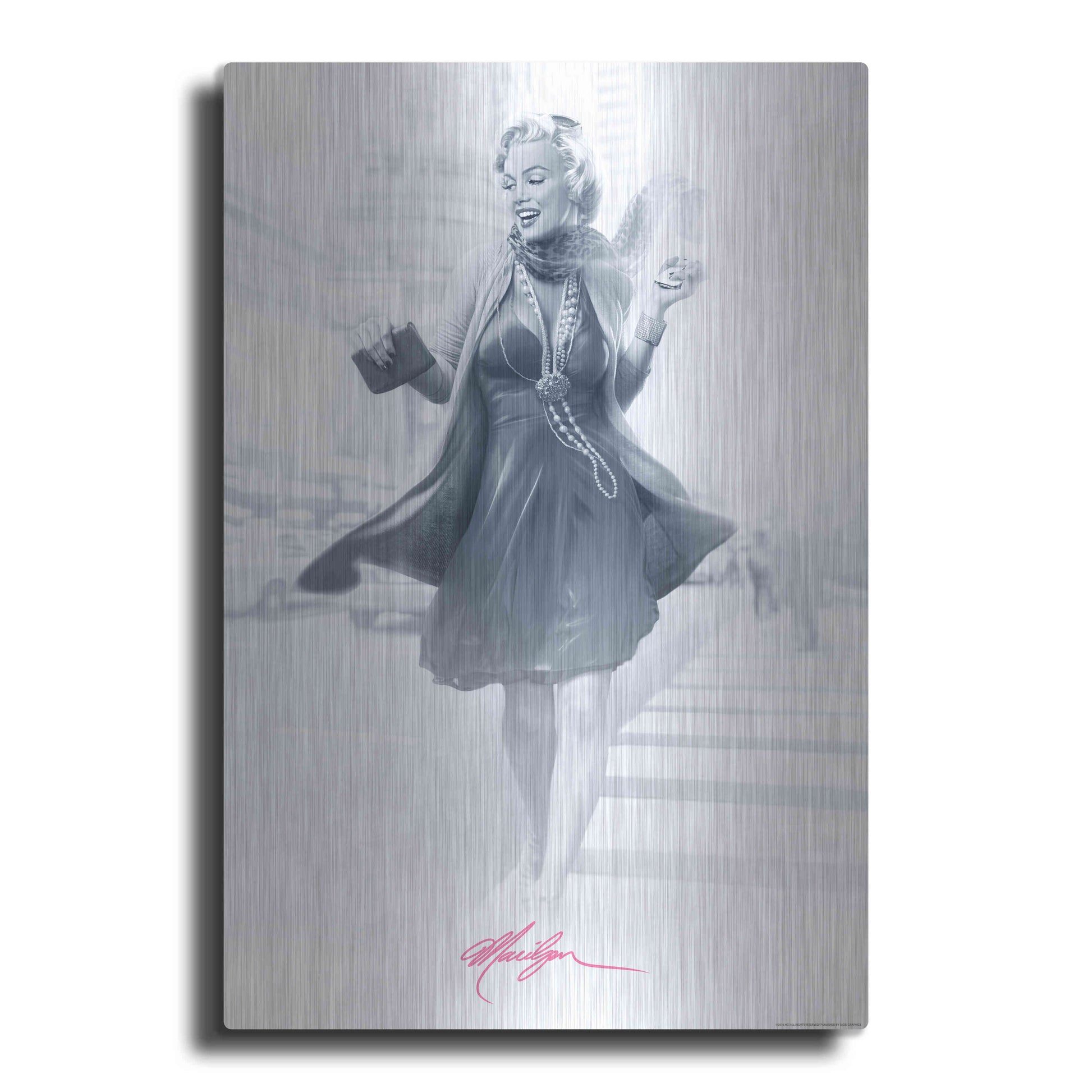 Luxe Metal Art 'Marilyn In The City Pink' by JJ Brando, Metal Wall Art