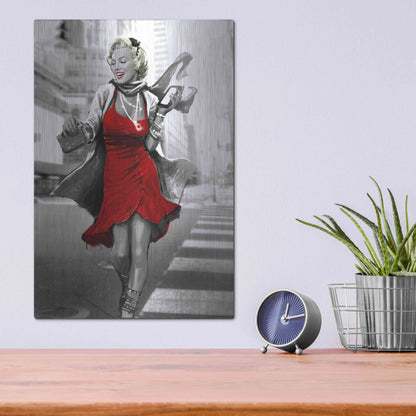 Luxe Metal Art 'Marilyn In The City Red Dress' by JJ Brando, Metal Wall Art,12x16