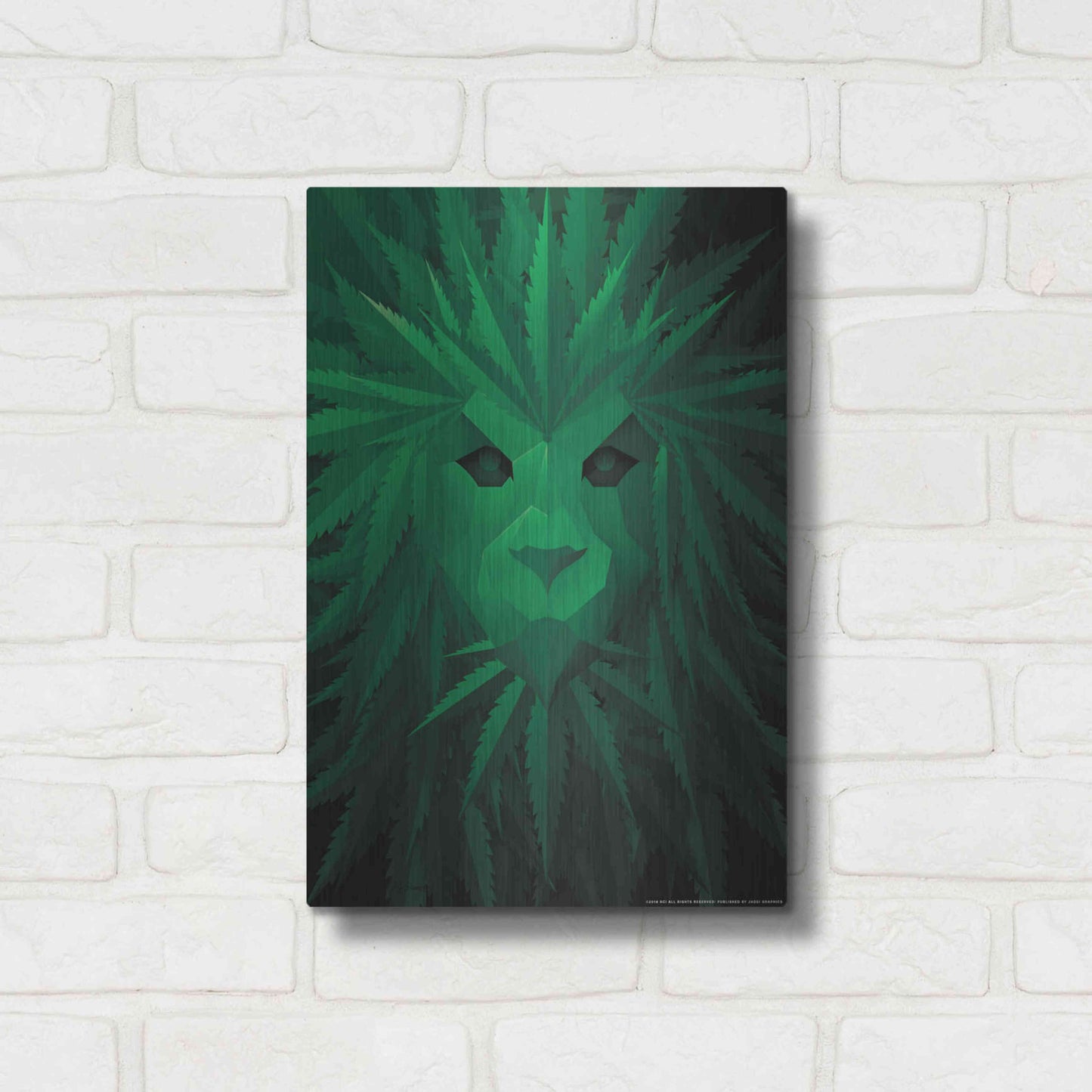 Luxe Metal Art 'Green Lion' by JJ Brando, Metal Wall Art,12x16