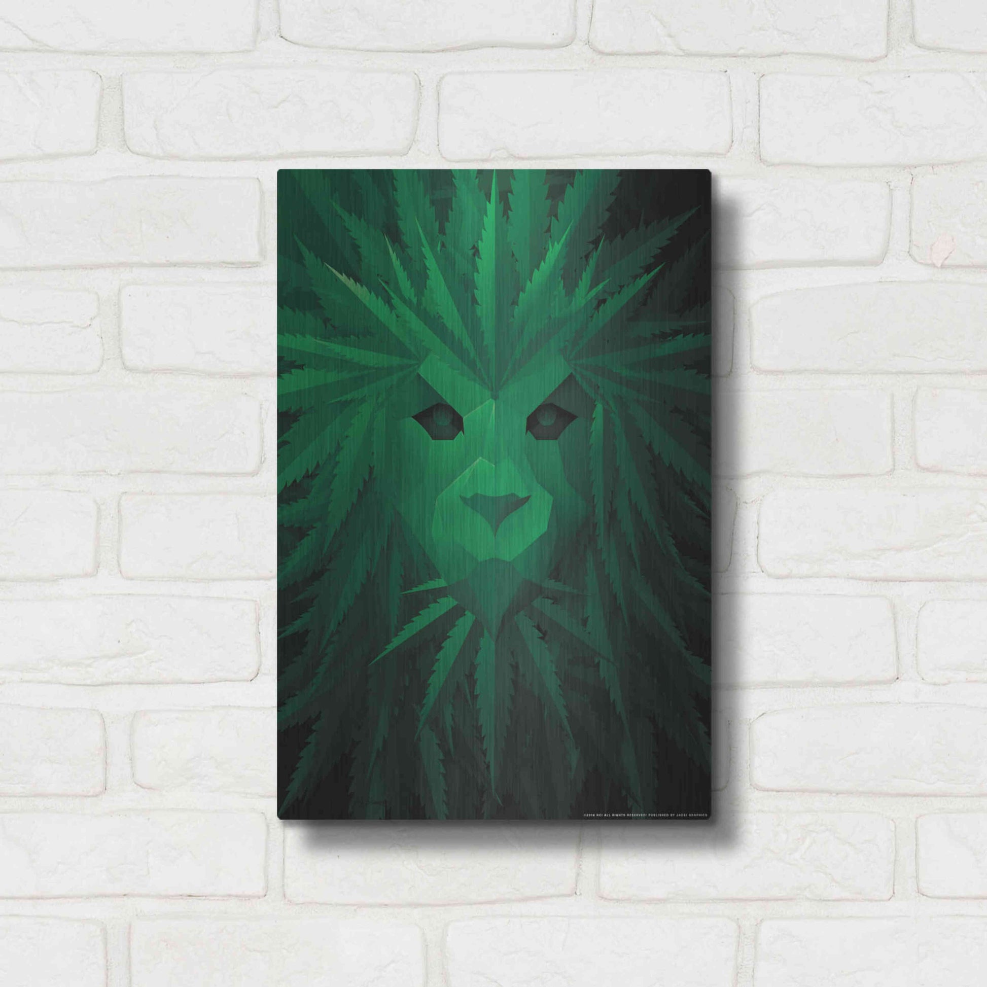 Luxe Metal Art 'Green Lion' by JJ Brando, Metal Wall Art,12x16