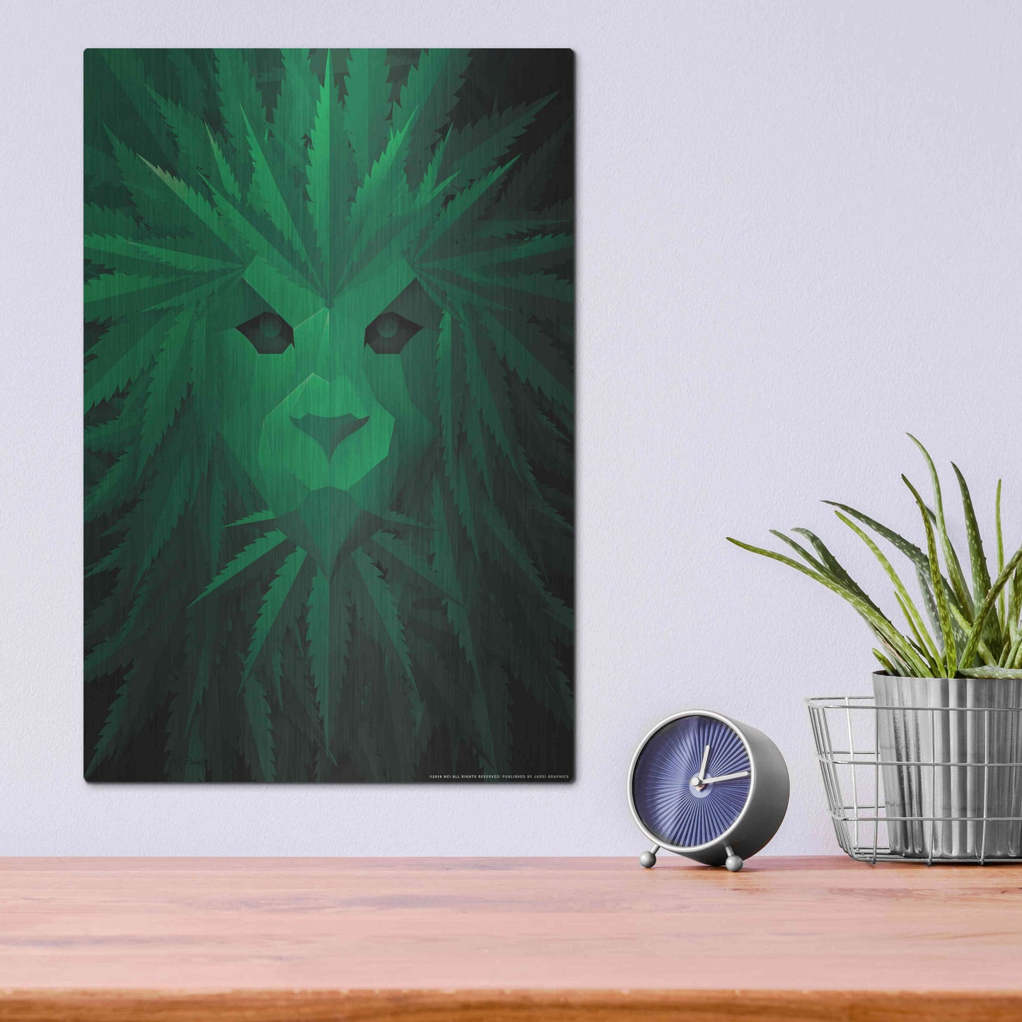 Luxe Metal Art 'Green Lion' by JJ Brando, Metal Wall Art,12x16