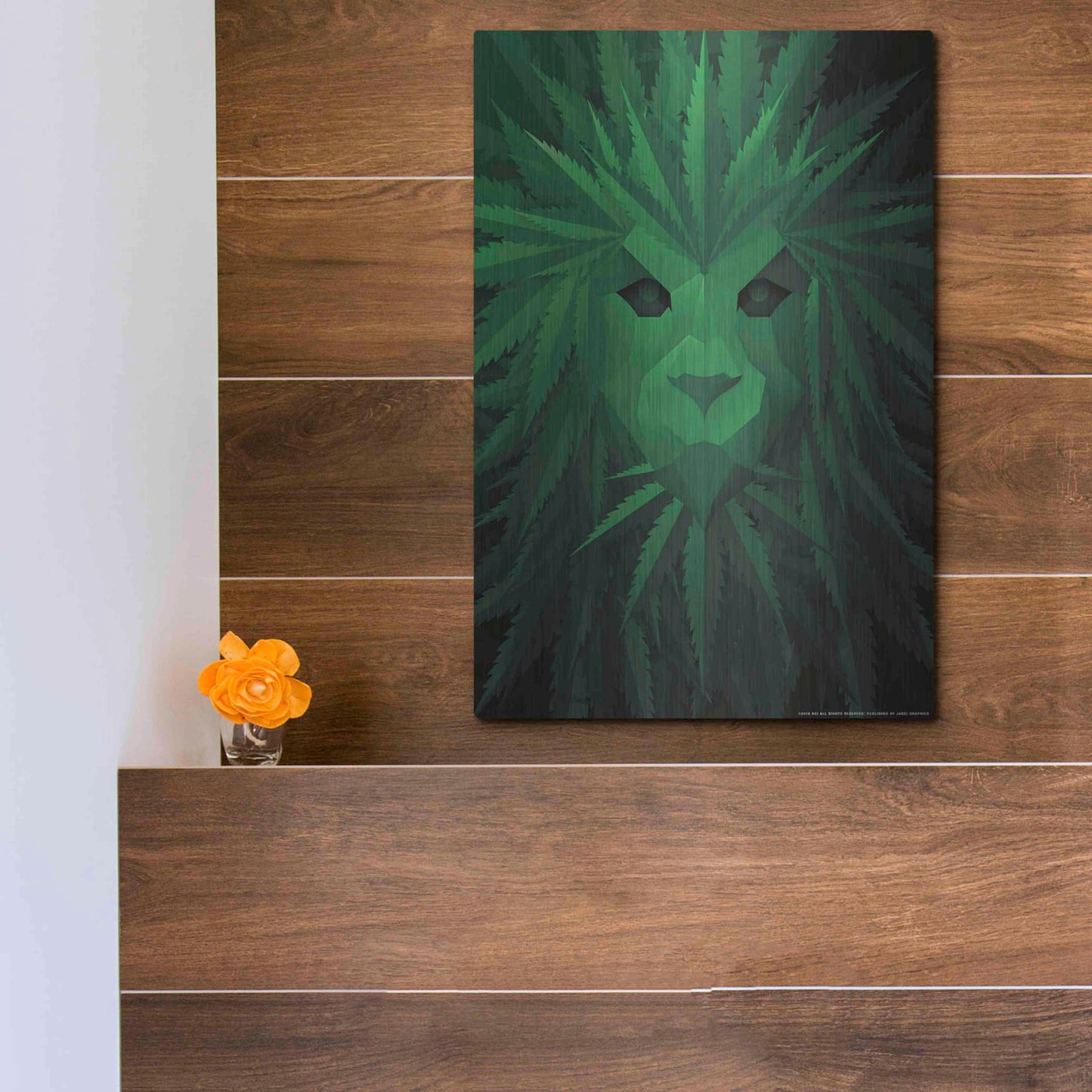 Luxe Metal Art 'Green Lion' by JJ Brando, Metal Wall Art,12x16