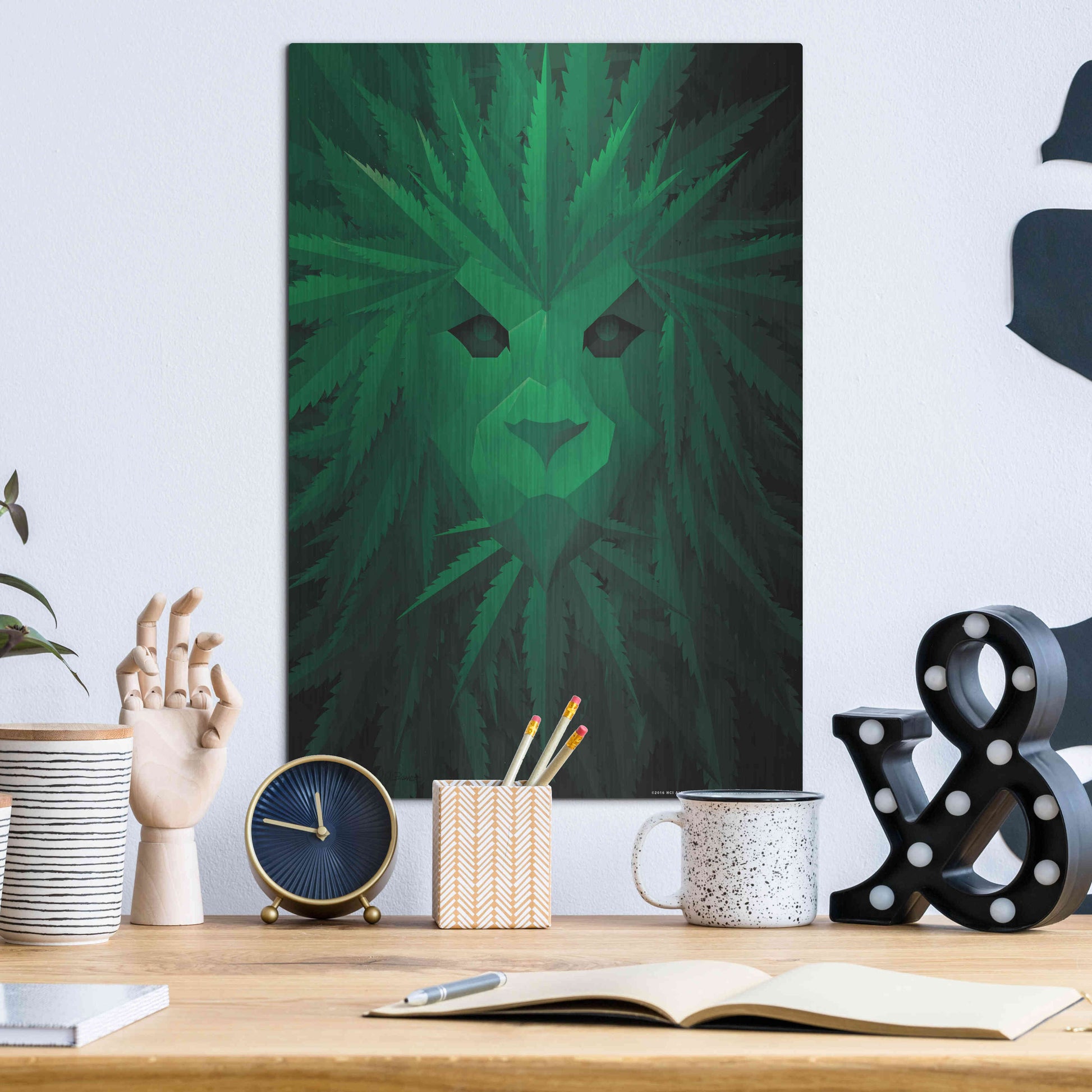Luxe Metal Art 'Green Lion' by JJ Brando, Metal Wall Art,12x16