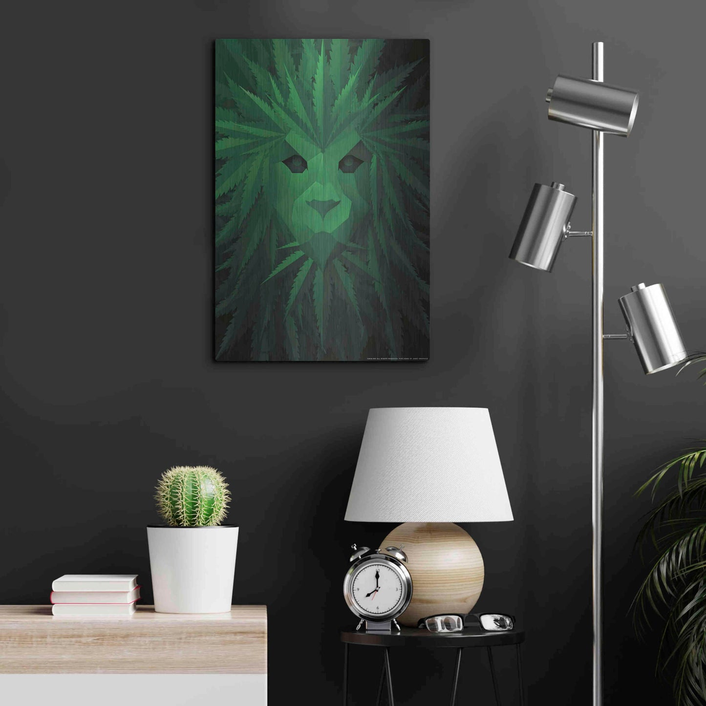 Luxe Metal Art 'Green Lion' by JJ Brando, Metal Wall Art,16x24