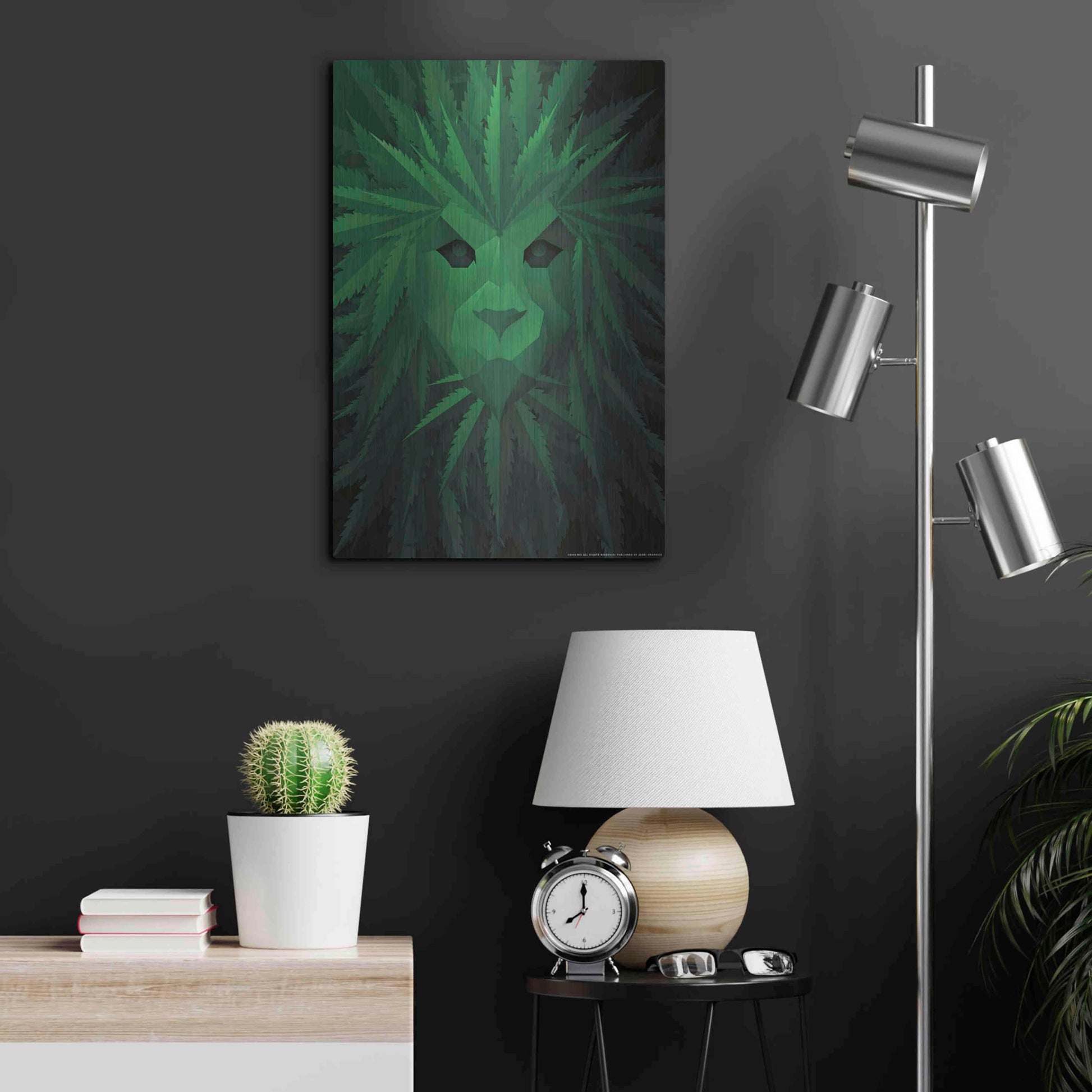 Luxe Metal Art 'Green Lion' by JJ Brando, Metal Wall Art,16x24