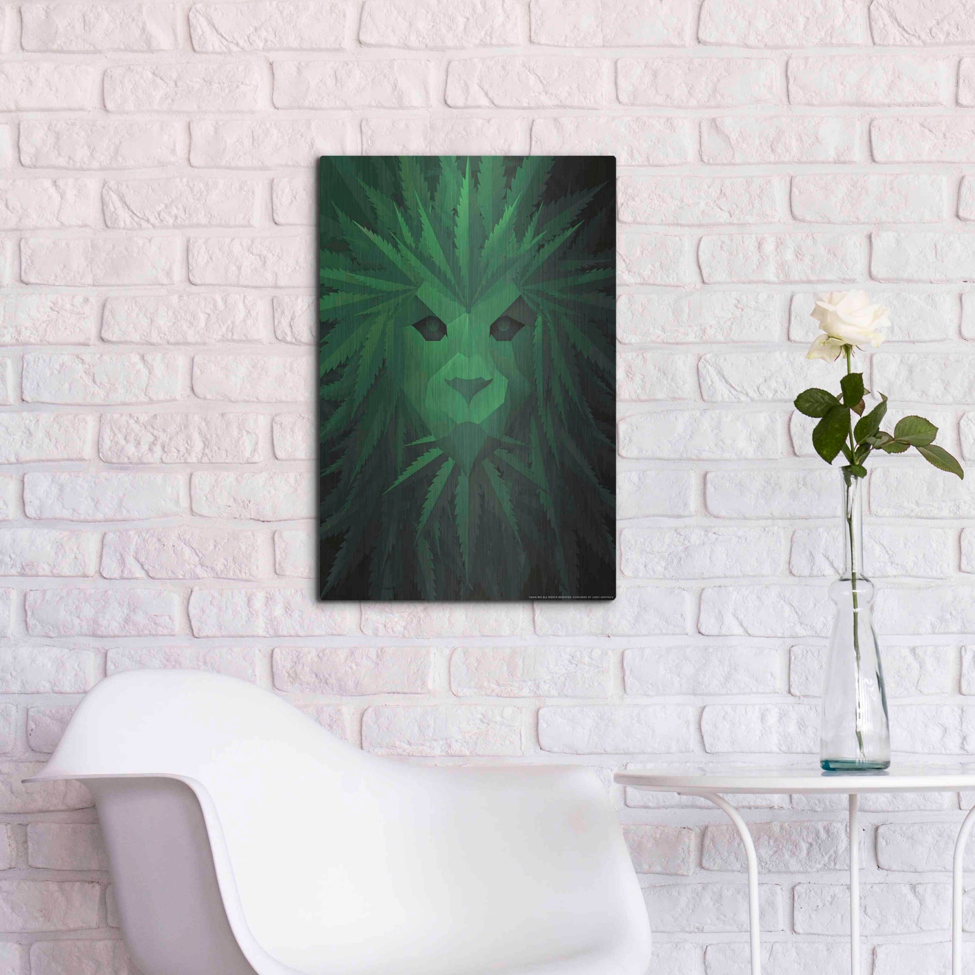 Luxe Metal Art 'Green Lion' by JJ Brando, Metal Wall Art,16x24