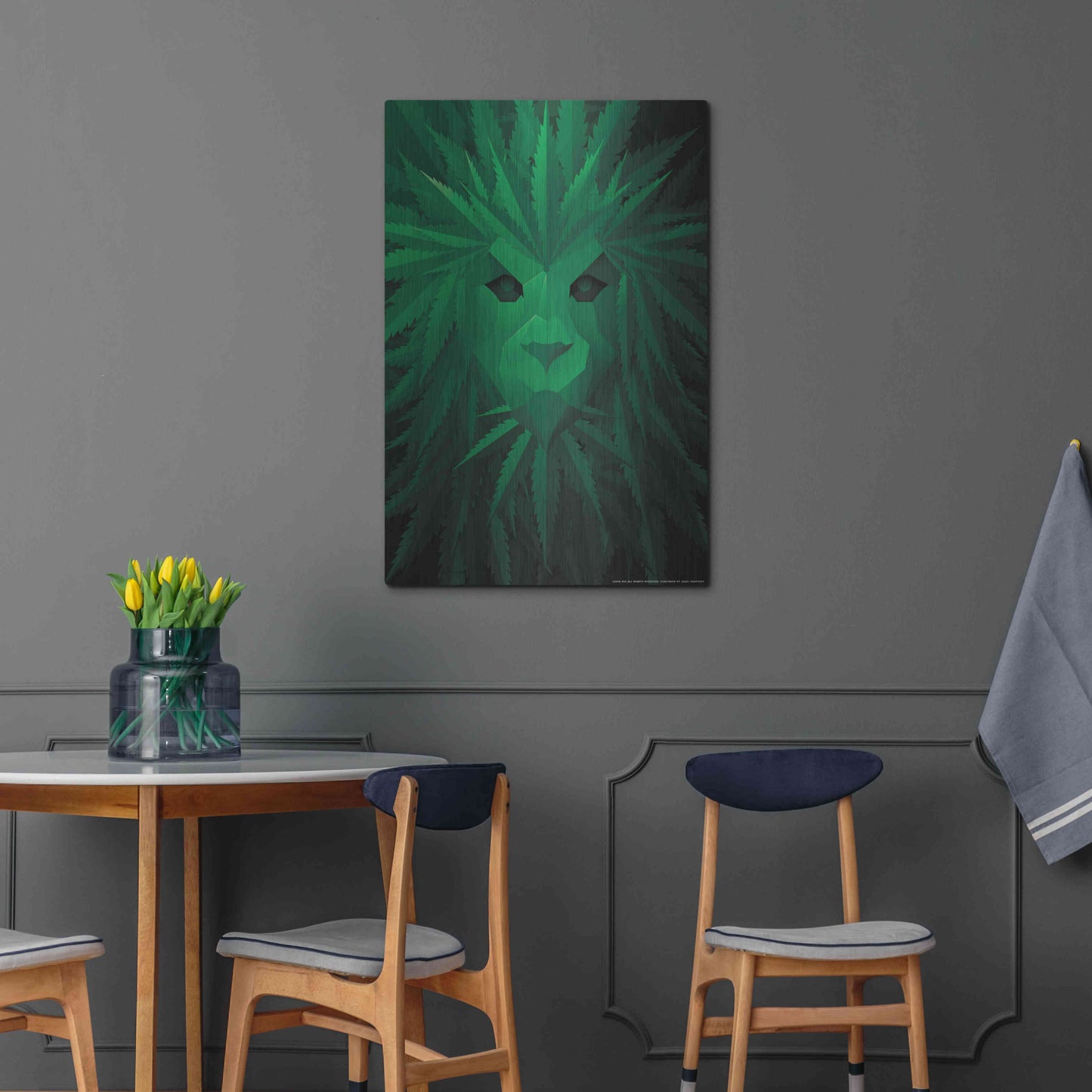 Luxe Metal Art 'Green Lion' by JJ Brando, Metal Wall Art,24x36