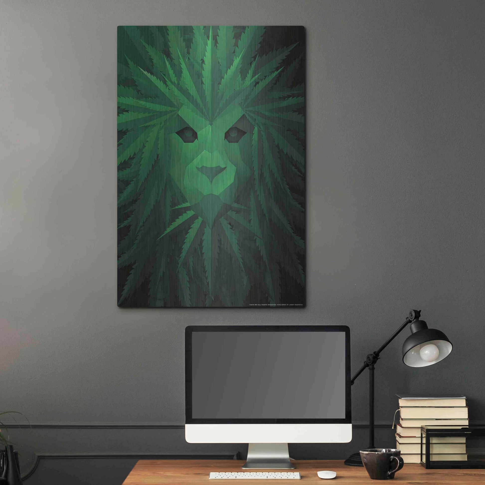 Luxe Metal Art 'Green Lion' by JJ Brando, Metal Wall Art,24x36