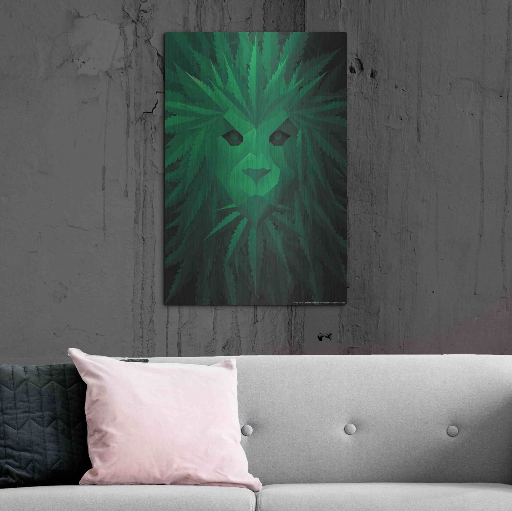 Luxe Metal Art 'Green Lion' by JJ Brando, Metal Wall Art,24x36