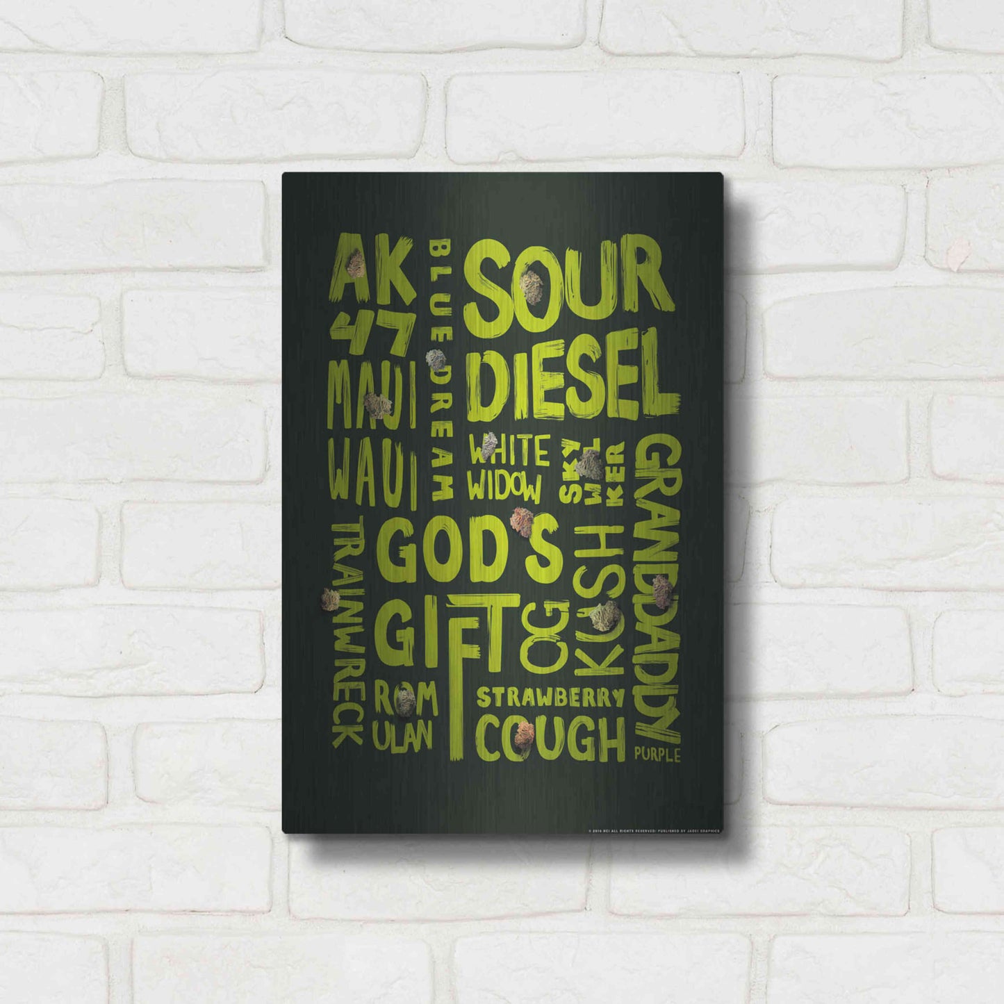 Luxe Metal Art 'Green Words' by JJ Brando, Metal Wall Art,12x16