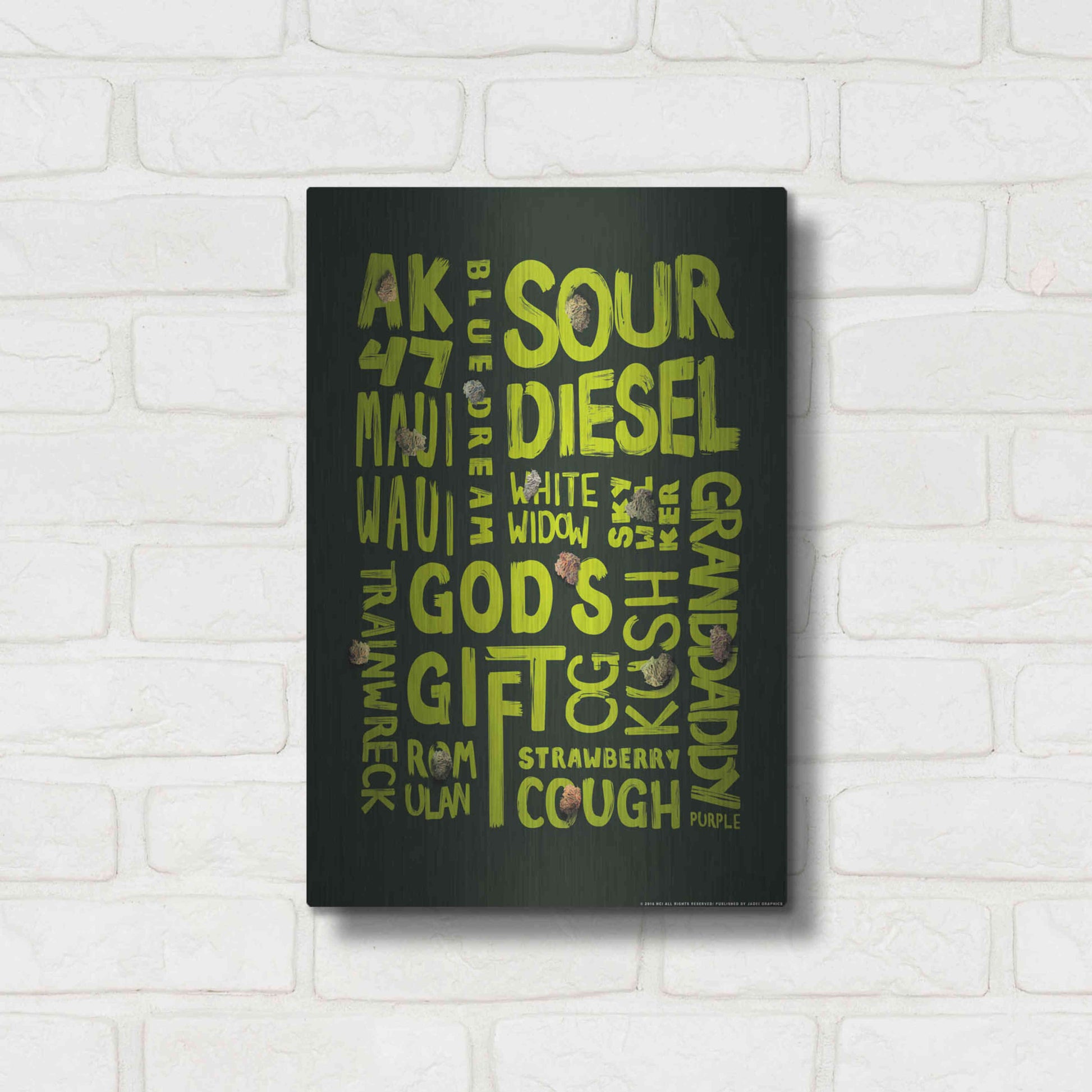 Luxe Metal Art 'Green Words' by JJ Brando, Metal Wall Art,12x16