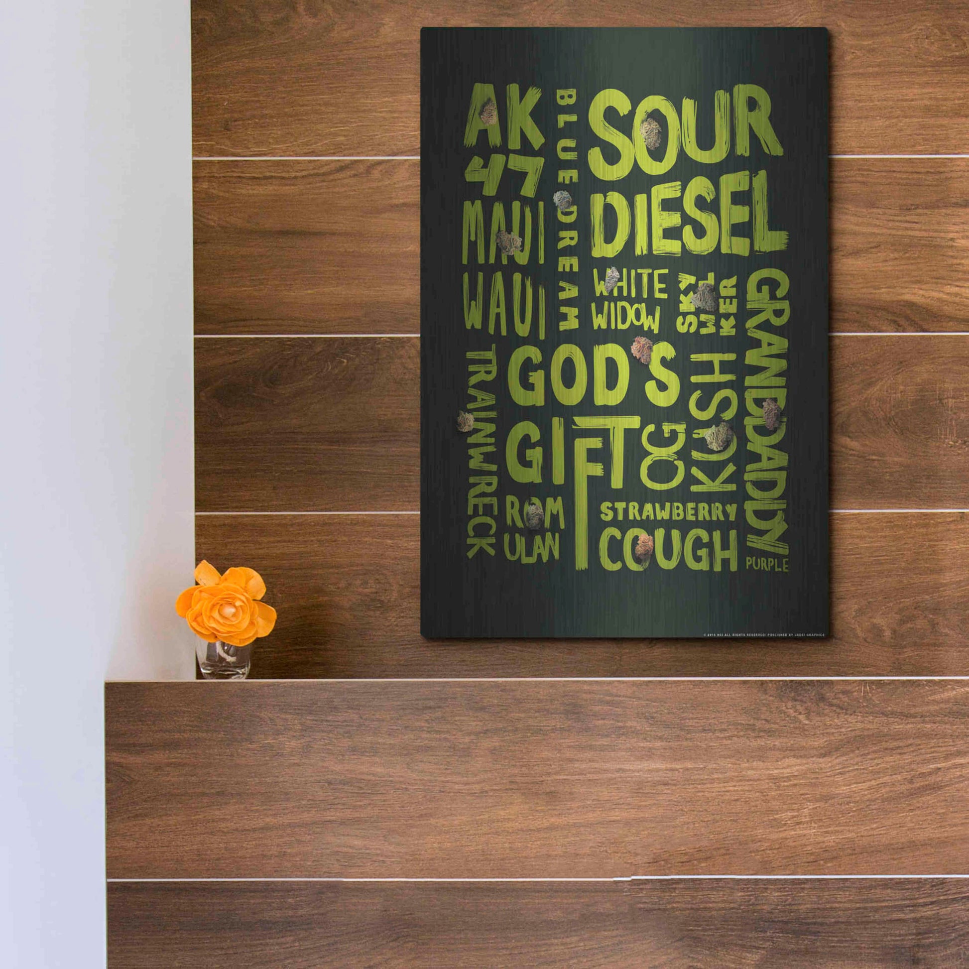 Luxe Metal Art 'Green Words' by JJ Brando, Metal Wall Art,12x16