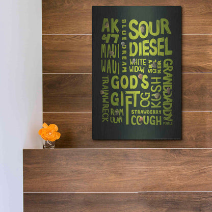 Luxe Metal Art 'Green Words' by JJ Brando, Metal Wall Art,12x16