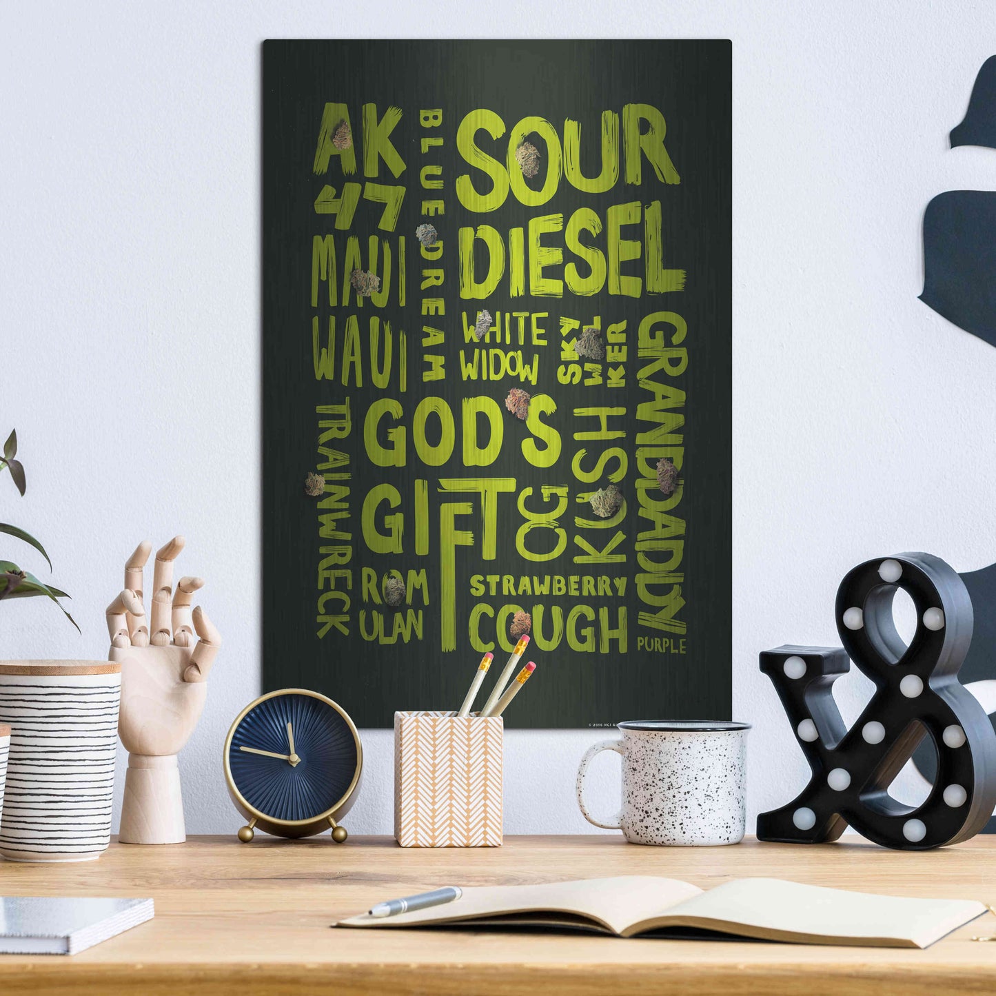 Luxe Metal Art 'Green Words' by JJ Brando, Metal Wall Art,12x16