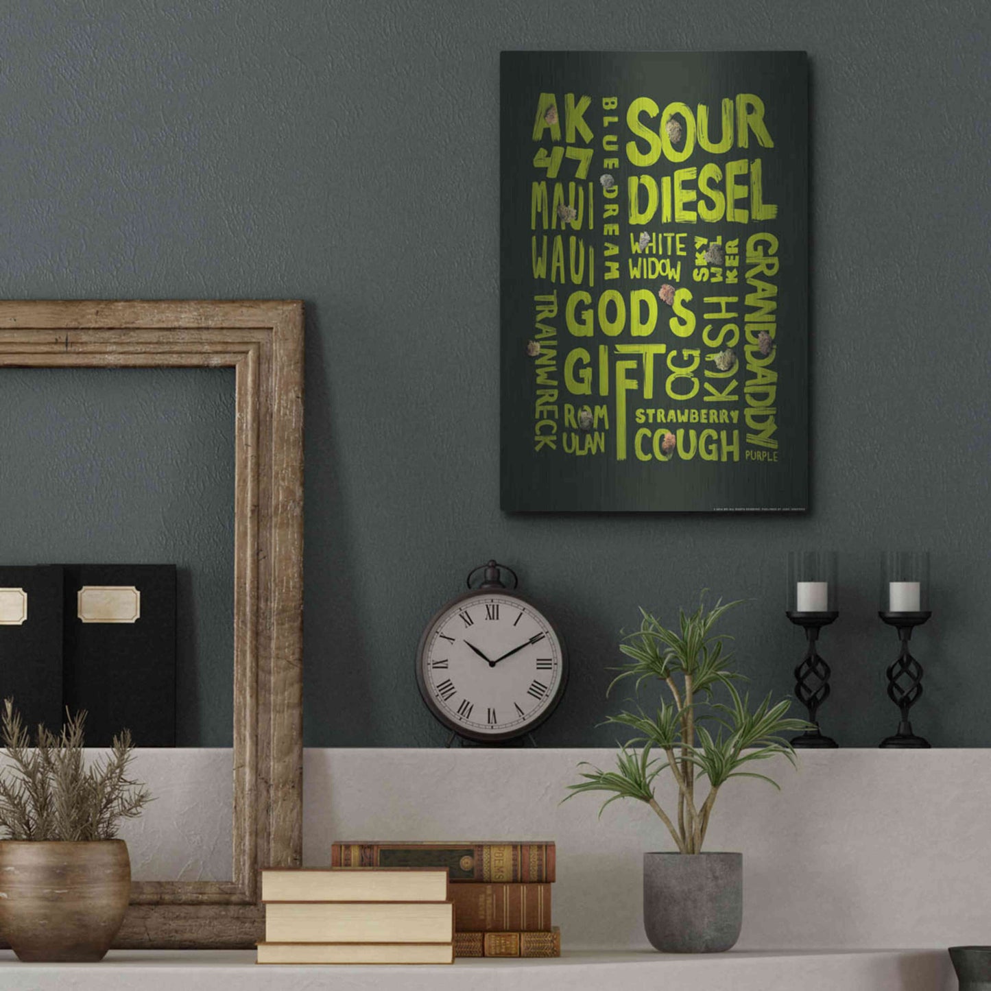 Luxe Metal Art 'Green Words' by JJ Brando, Metal Wall Art,12x16