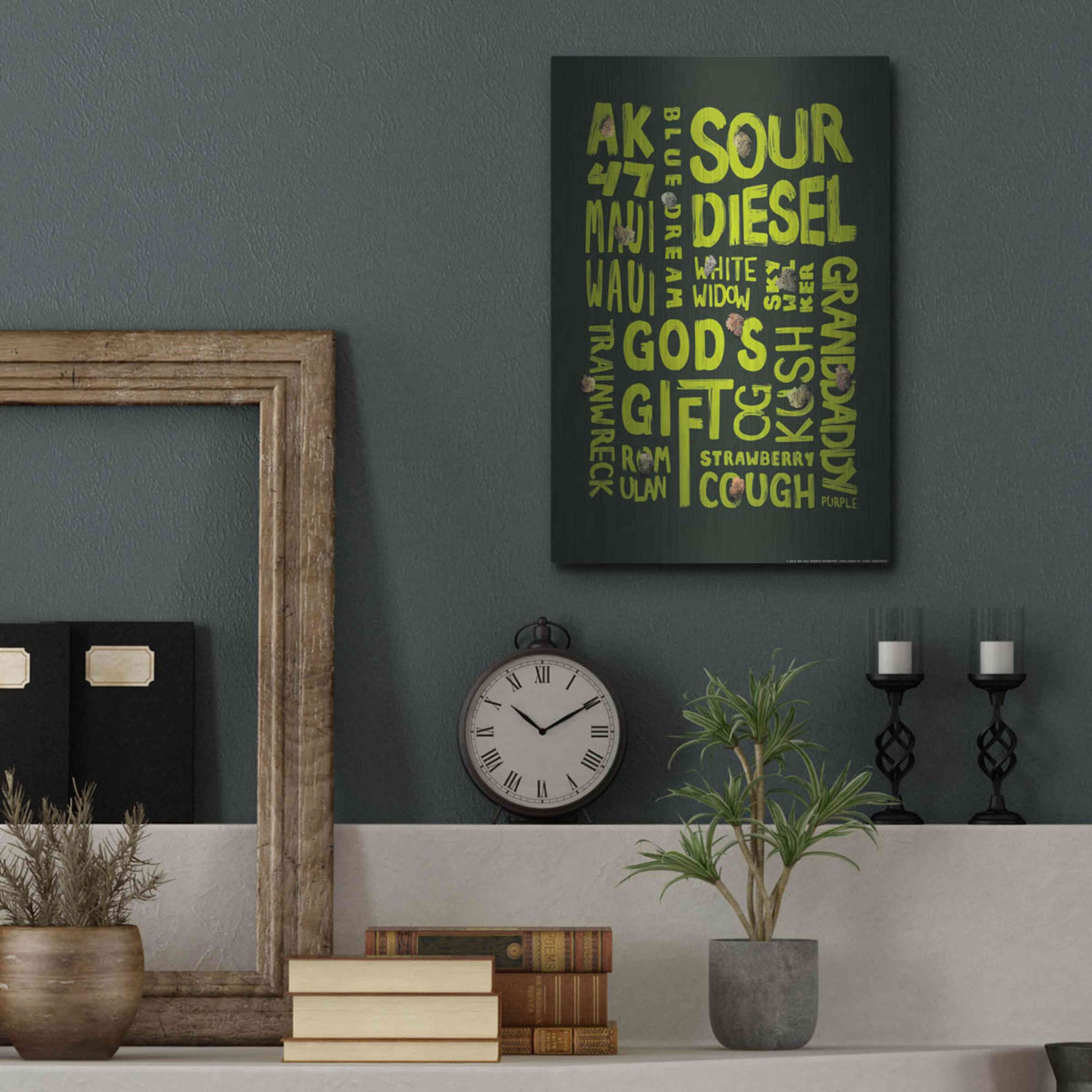 Luxe Metal Art 'Green Words' by JJ Brando, Metal Wall Art,12x16