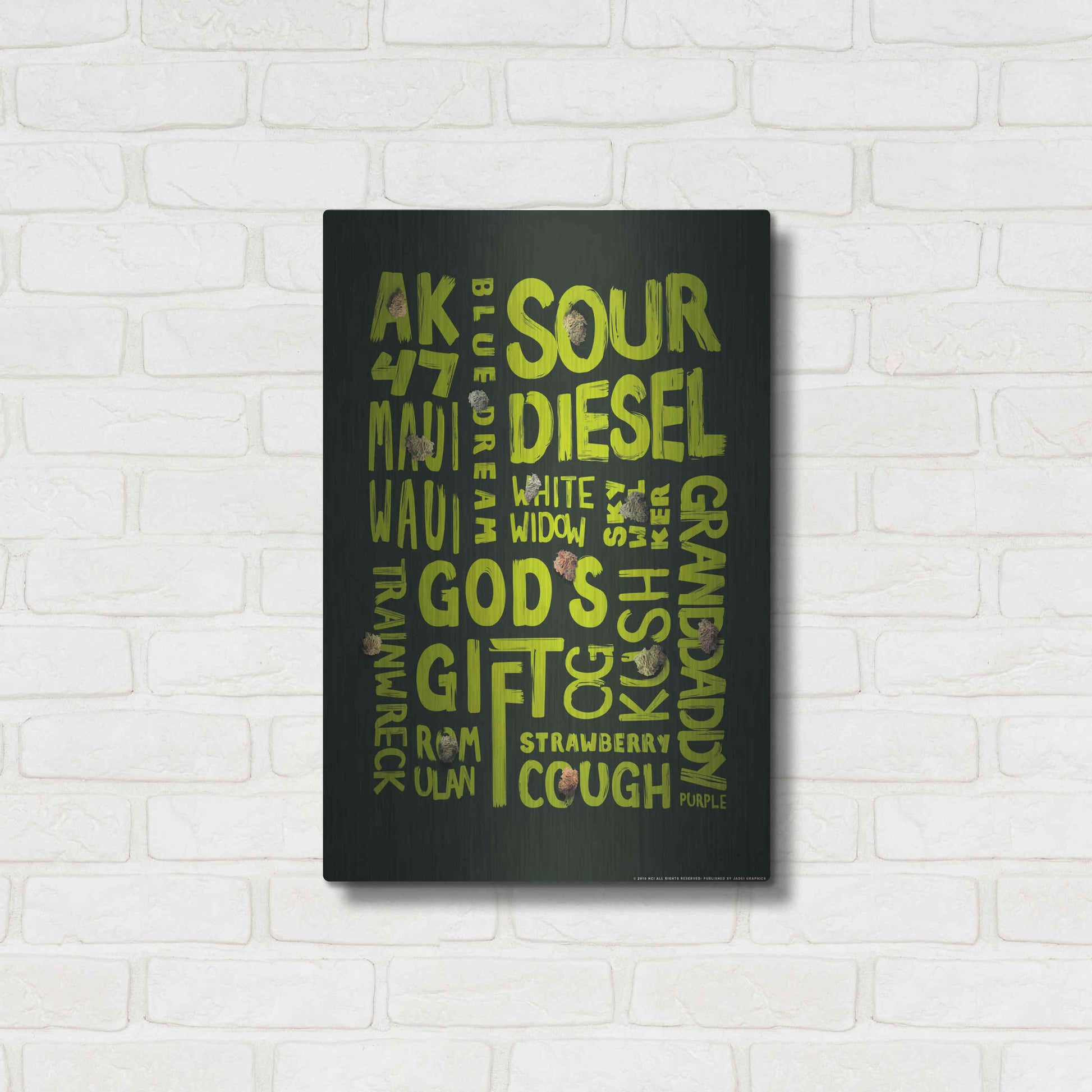 Luxe Metal Art 'Green Words' by JJ Brando, Metal Wall Art,16x24