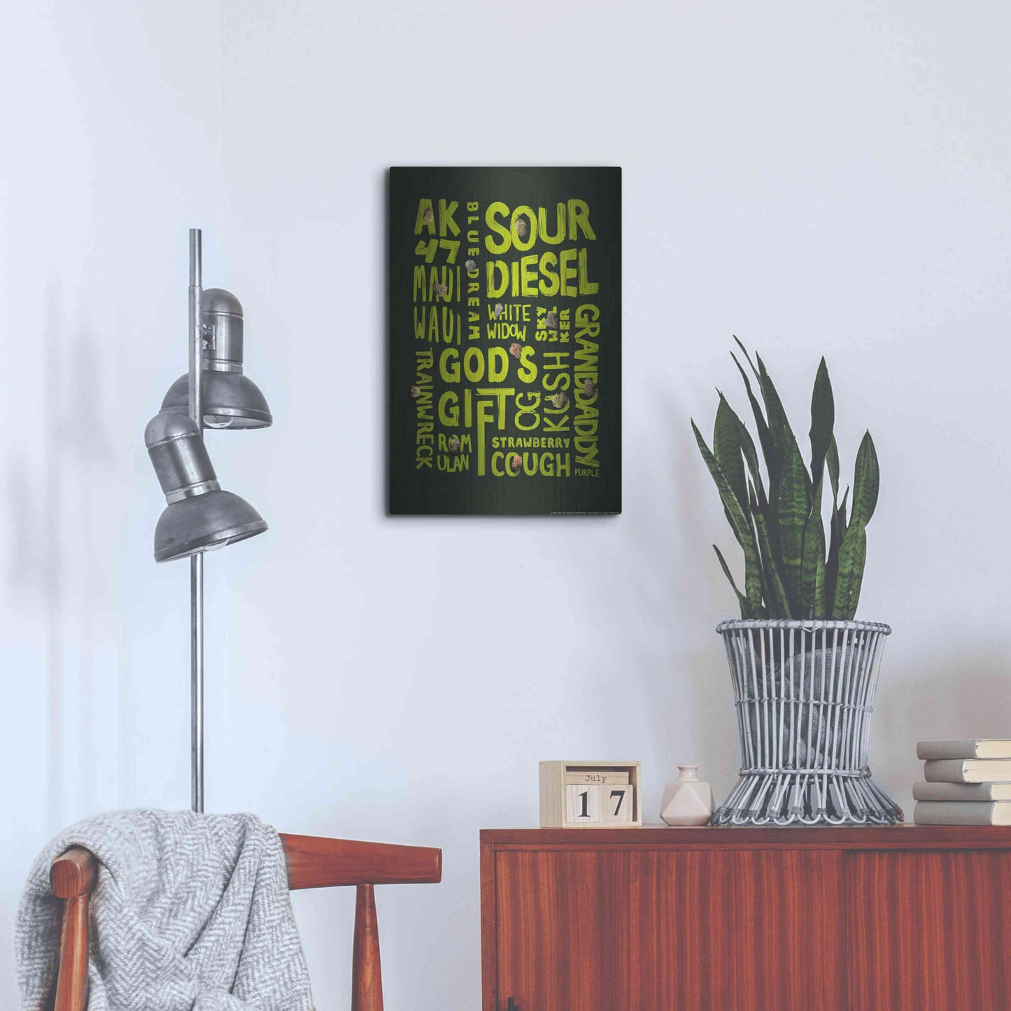Luxe Metal Art 'Green Words' by JJ Brando, Metal Wall Art,16x24