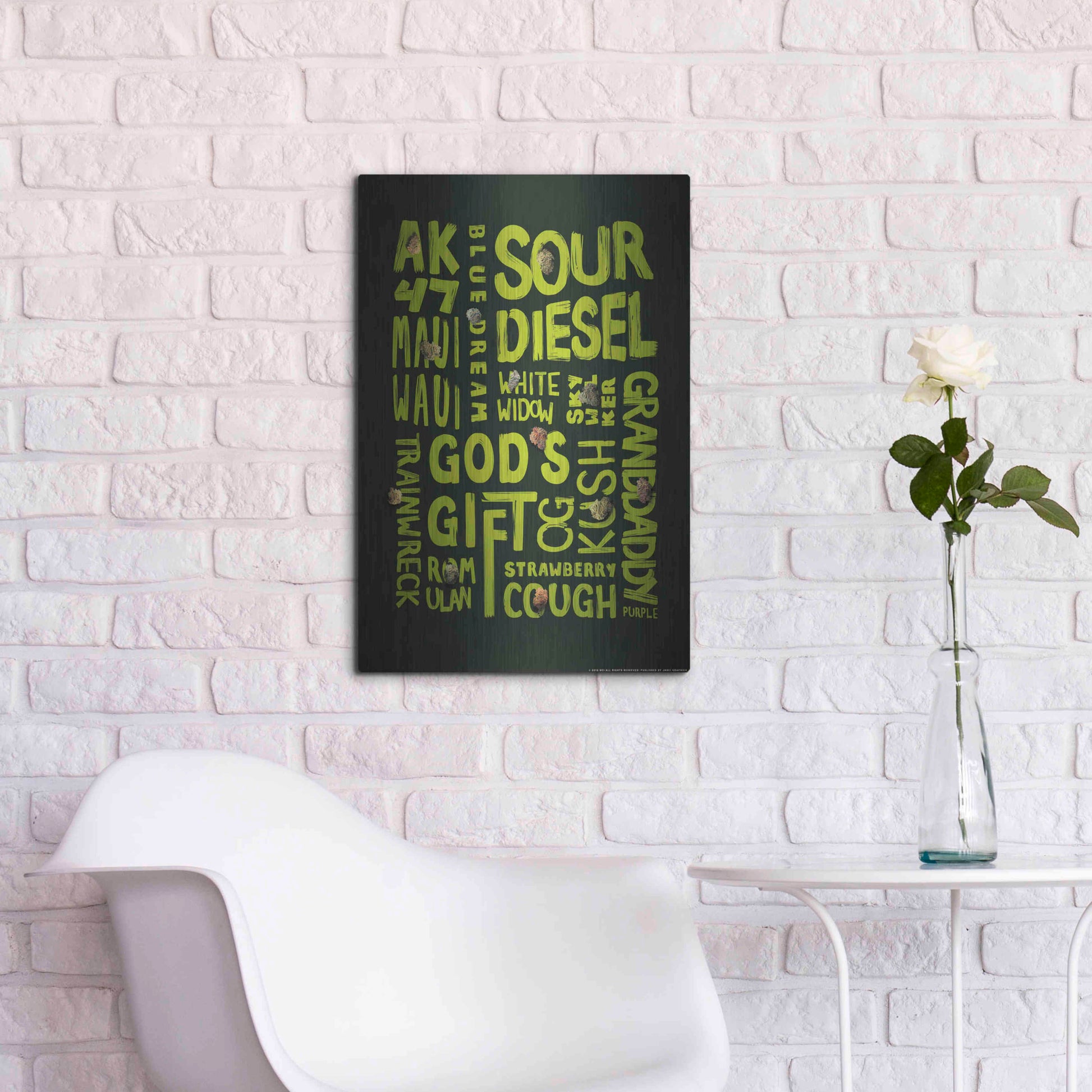 Luxe Metal Art 'Green Words' by JJ Brando, Metal Wall Art,16x24