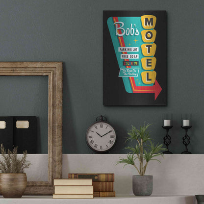 Luxe Metal Art 'Bob's Motel In Black' by JJ Brando, Metal Wall Art,12x16