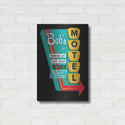 Luxe Metal Art 'Bob's Motel In Black' by JJ Brando, Metal Wall Art,16x24