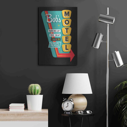 Luxe Metal Art 'Bob's Motel In Black' by JJ Brando, Metal Wall Art,16x24