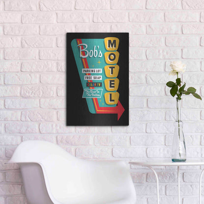 Luxe Metal Art 'Bob's Motel In Black' by JJ Brando, Metal Wall Art,16x24