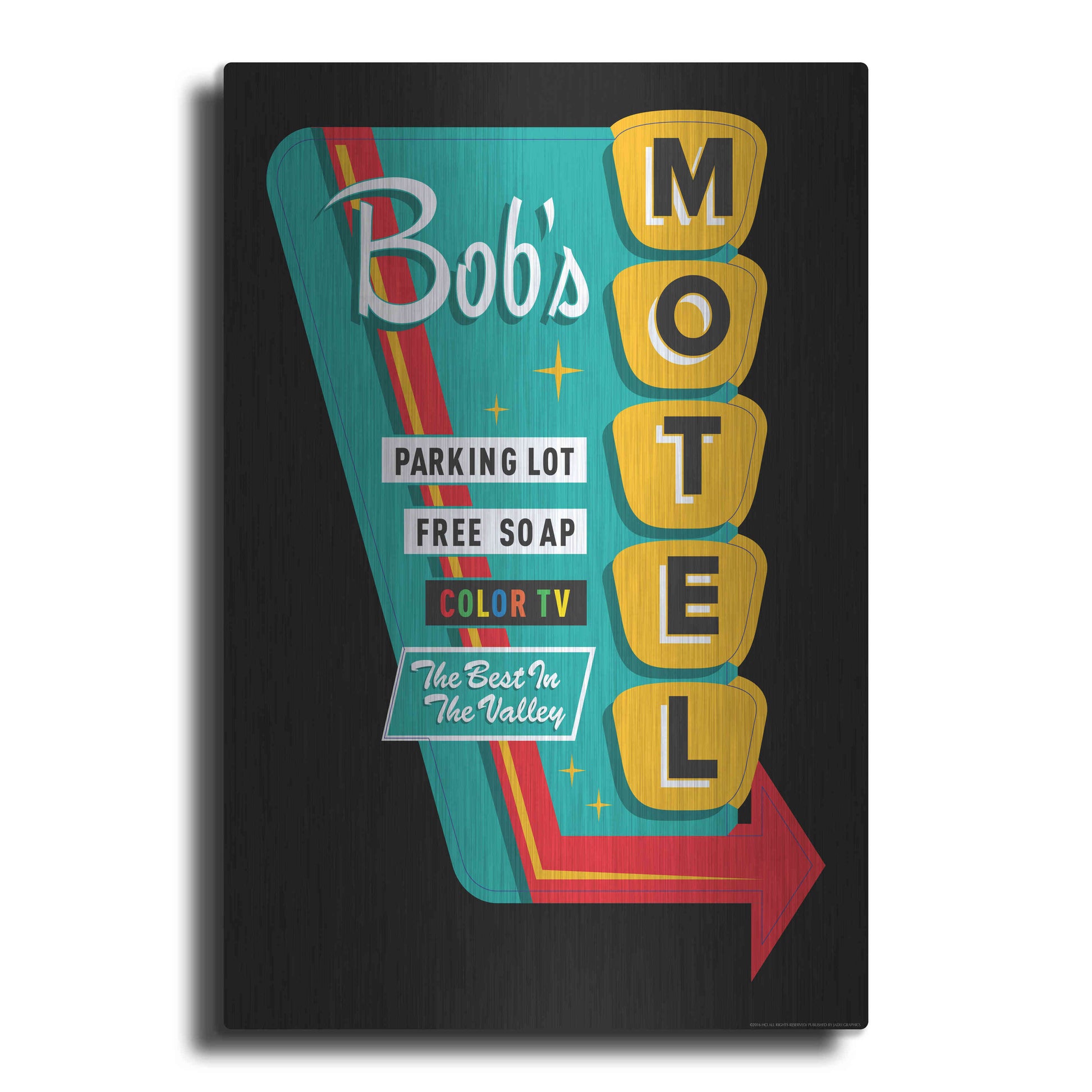 Luxe Metal Art 'Bob's Motel In Black' by JJ Brando, Metal Wall Art