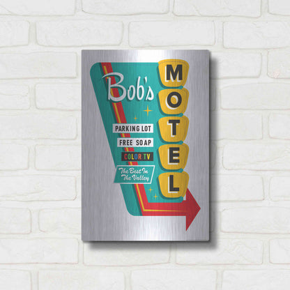Luxe Metal Art 'Bob's Motel In White' by JJ Brando, Metal Wall Art,12x16