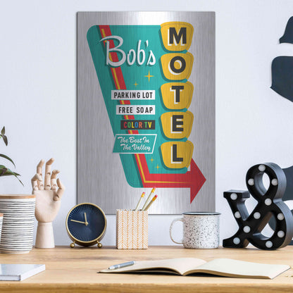 Luxe Metal Art 'Bob's Motel In White' by JJ Brando, Metal Wall Art,12x16