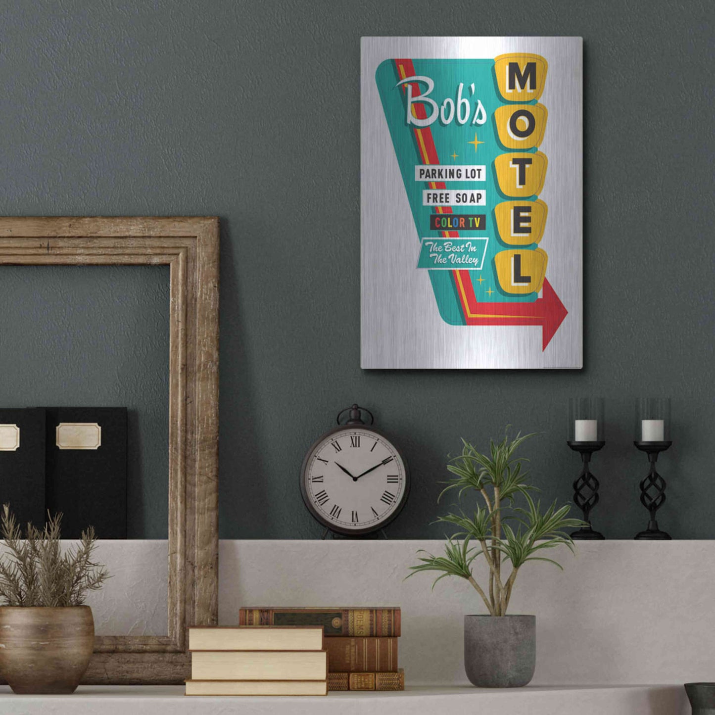 Luxe Metal Art 'Bob's Motel In White' by JJ Brando, Metal Wall Art,12x16