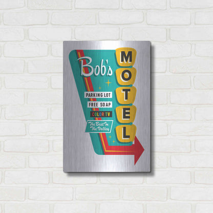 Luxe Metal Art 'Bob's Motel In White' by JJ Brando, Metal Wall Art,16x24