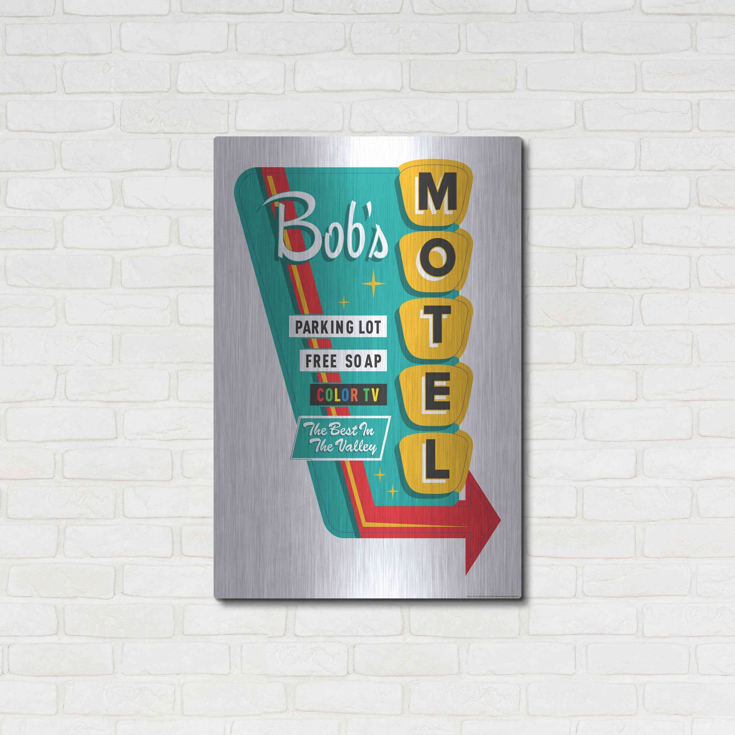 Luxe Metal Art 'Bob's Motel In White' by JJ Brando, Metal Wall Art,24x36