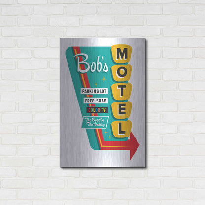 Luxe Metal Art 'Bob's Motel In White' by JJ Brando, Metal Wall Art,24x36