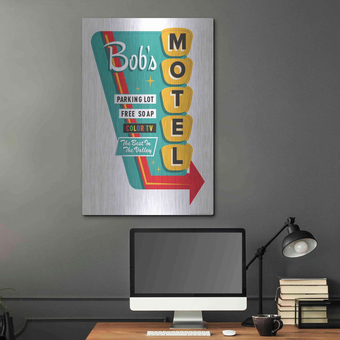 Luxe Metal Art 'Bob's Motel In White' by JJ Brando, Metal Wall Art,24x36