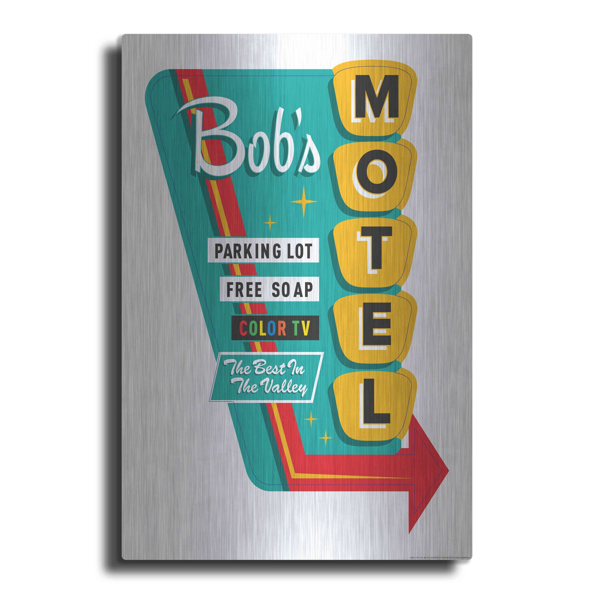 Luxe Metal Art 'Bob's Motel In White' by JJ Brando, Metal Wall Art