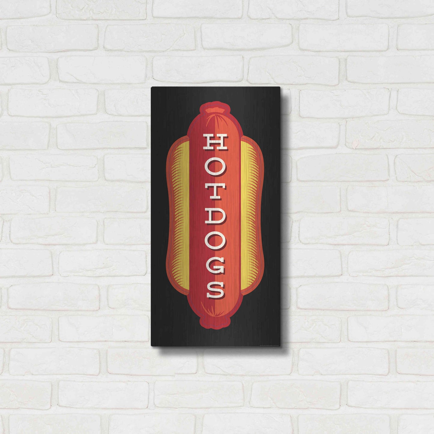 Luxe Metal Art 'Hotdogs In Black' by JJ Brando, Metal Wall Art,12x24